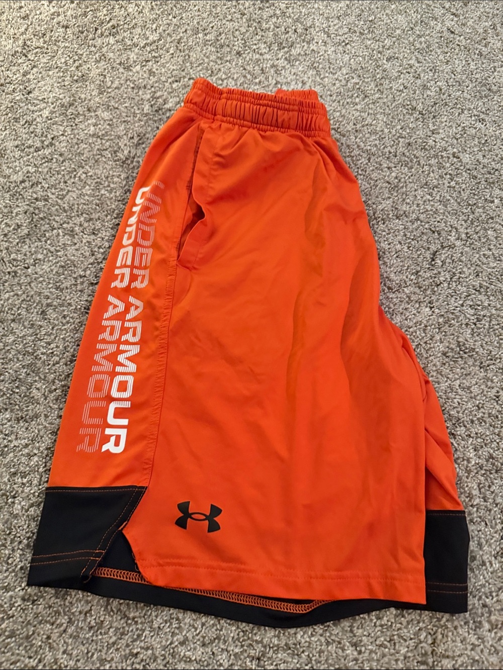 Under Armour Orange Mens Athletic Shorts with Black Trim